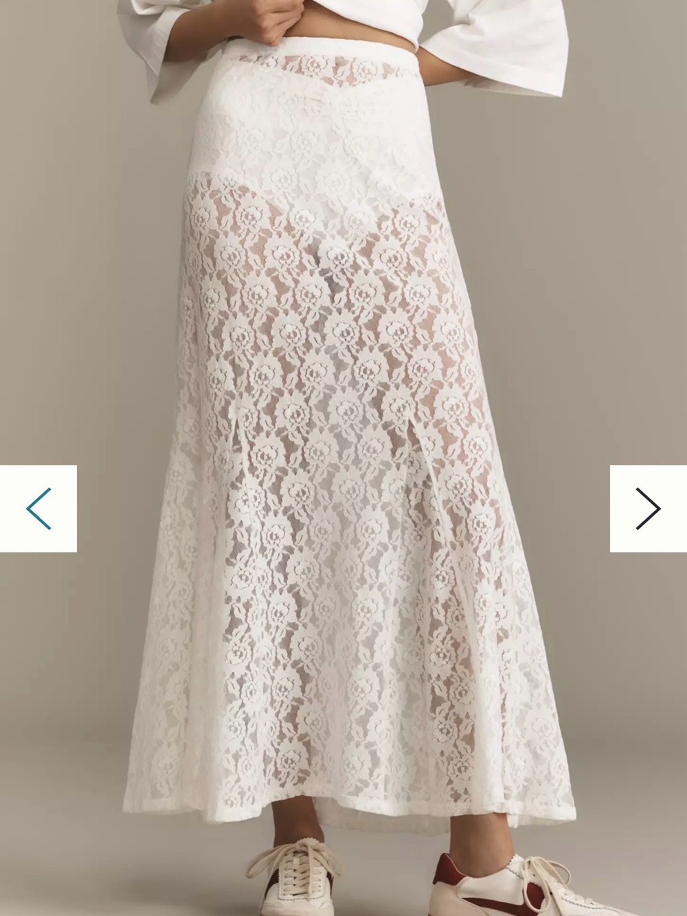 Anthropologie White Lace Maxi Skirt - Sheer Floral Overlay - Picture 2 of 5